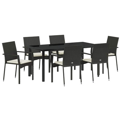 Set da Pranzo per Giardino con cuscino 7 pcs Nero Poly Rattan - homemem39