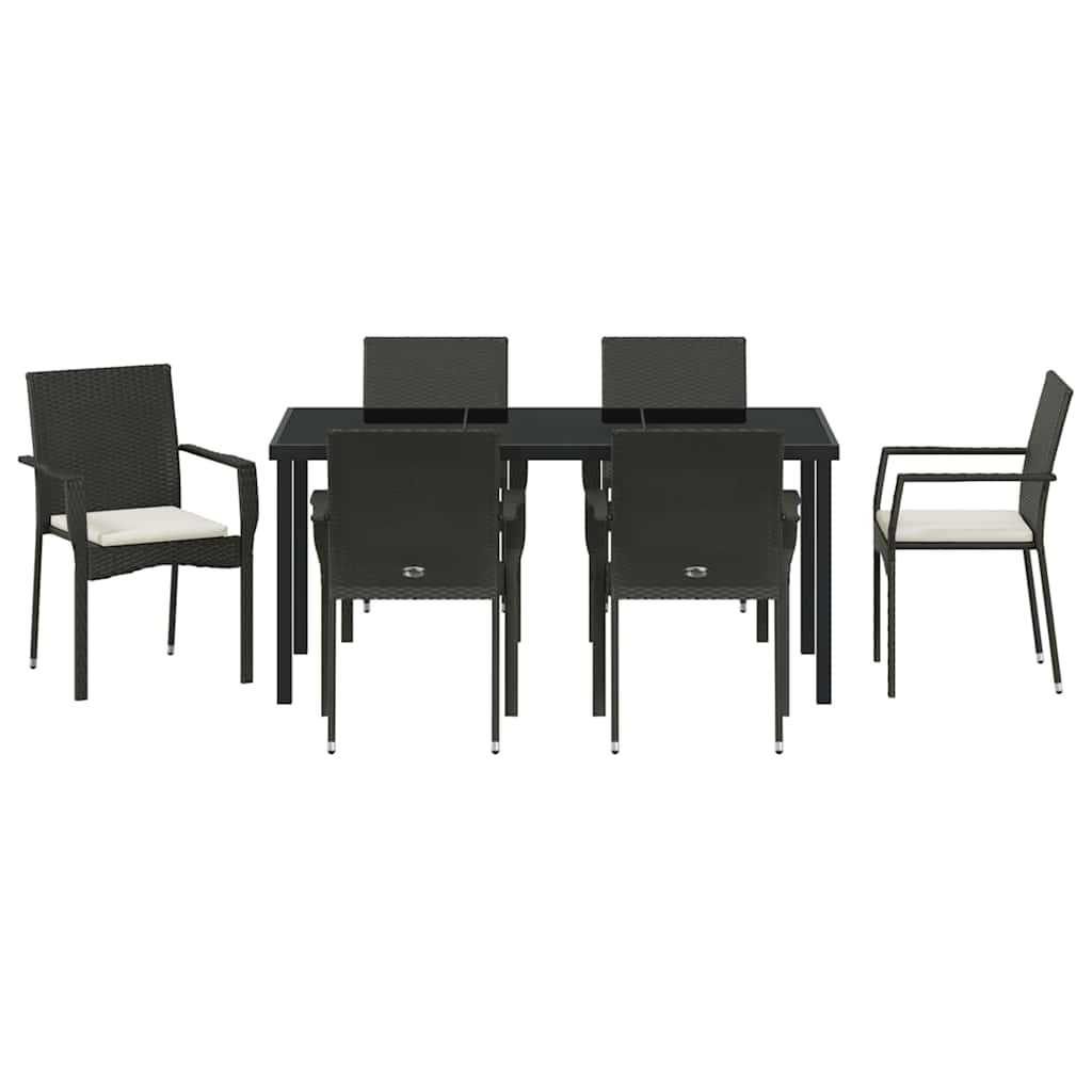 Set da Pranzo per Giardino con cuscino 7 pcs Nero Poly Rattan - homemem39