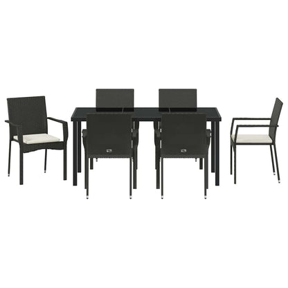 Set da Pranzo per Giardino con cuscino 7 pcs Nero Poly Rattan - homemem39