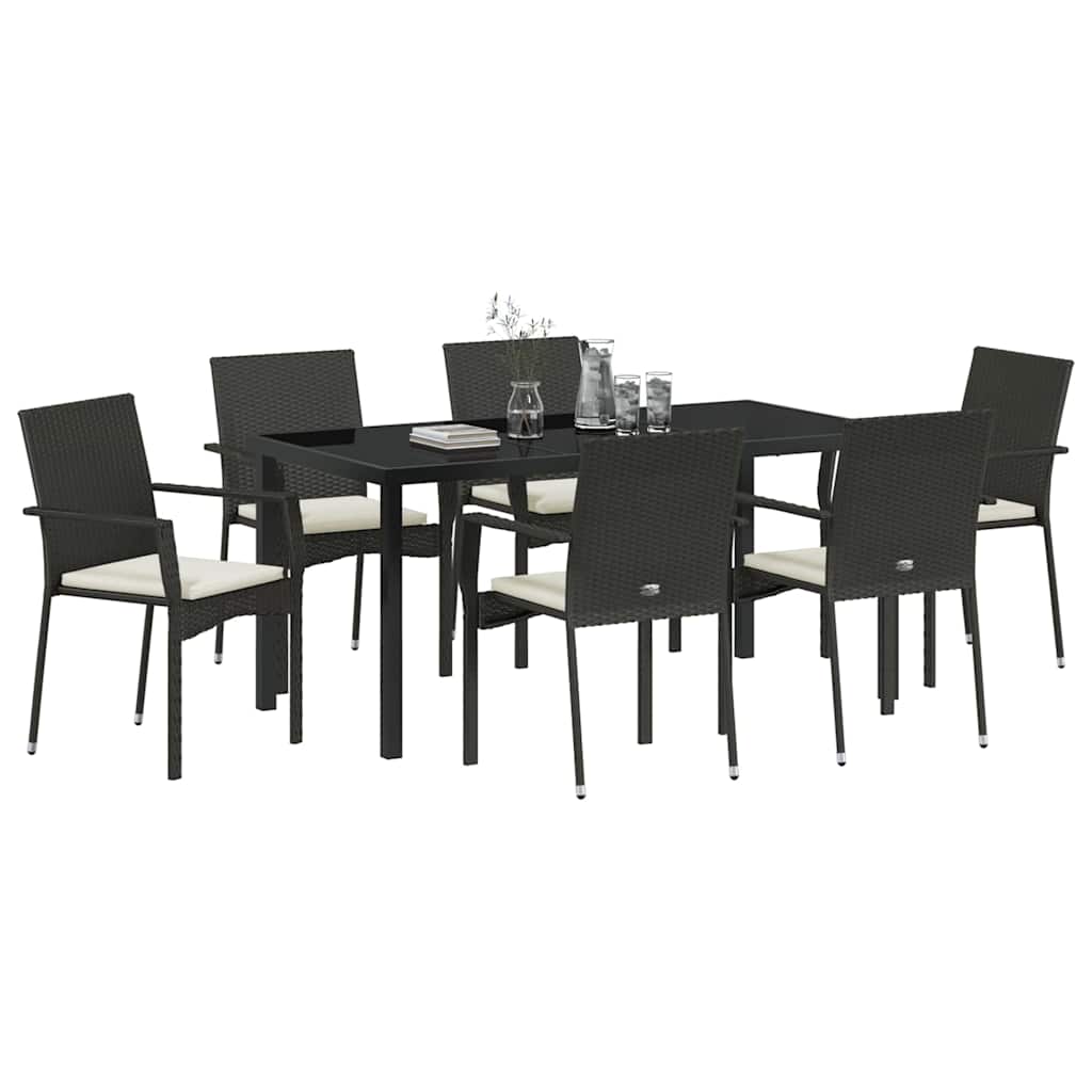 Set da Pranzo per Giardino con cuscino 7 pcs Nero Poly Rattan - homemem39