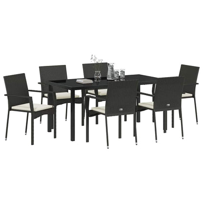 Set da Pranzo per Giardino con cuscino 7 pcs Nero Poly Rattan - homemem39