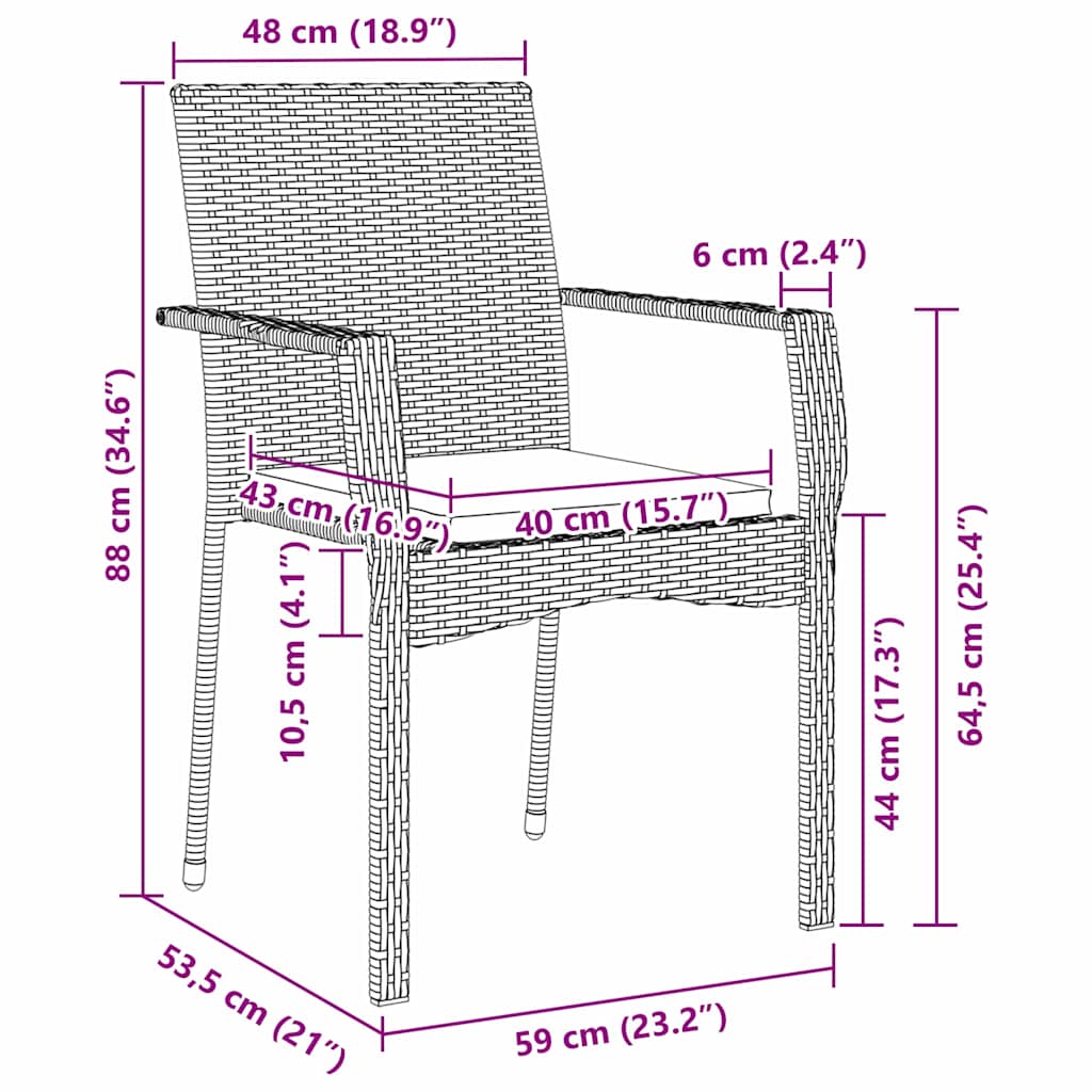 Set da Pranzo per Giardino con cuscino 7 pcs Nero polyrattan | homemem39