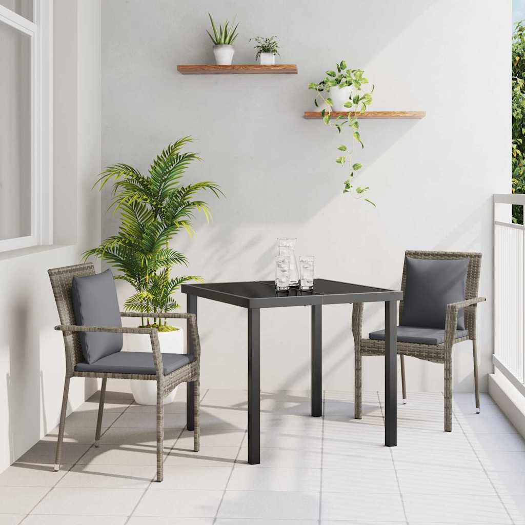 Set da Pranzo per Giardino con cuscino 3 pcs Grigio Poly Rattan - homemem39