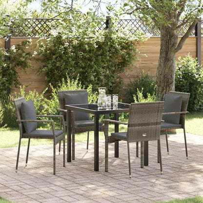 Set da Pranzo per Giardino con cuscino 5 pcs Grigio Poly Rattan - homemem39