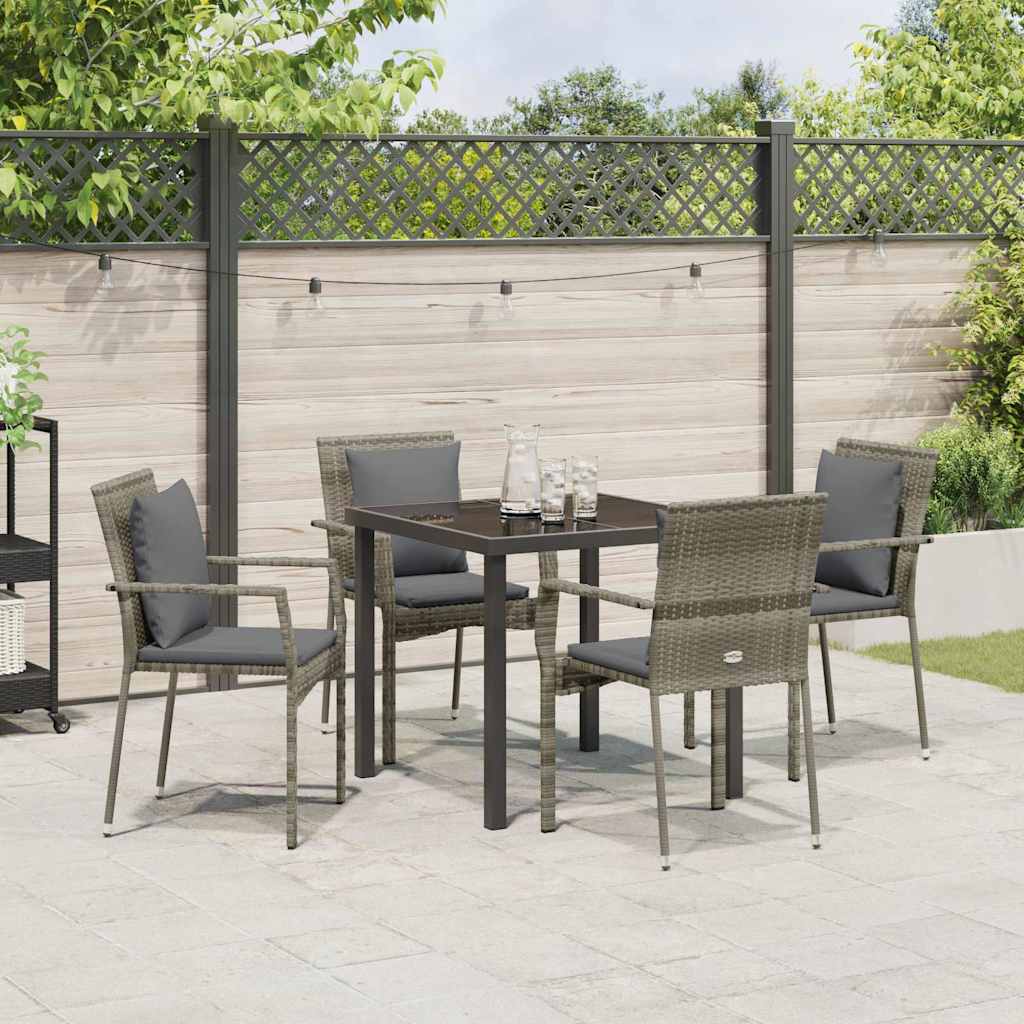 Set da Pranzo per Giardino con cuscino 5 pcs Grigio Poly Rattan - homemem39