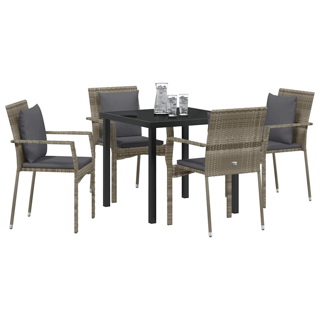 Set da Pranzo per Giardino con cuscino 5 pcs Grigio Poly Rattan - homemem39