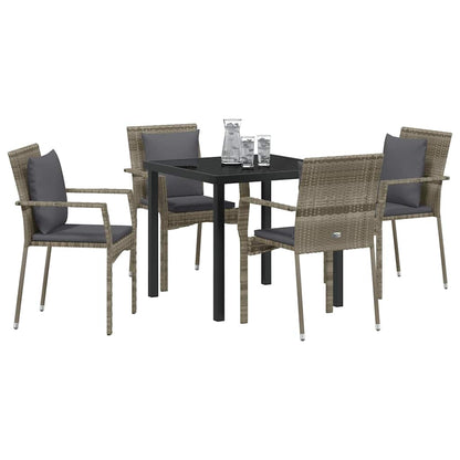 Set da Pranzo per Giardino con cuscino 5 pcs Grigio Poly Rattan - homemem39