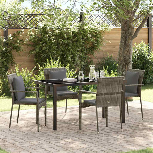 Set da Pranzo per Giardino con cuscino 5 pcs Grigio Poly Rattan - homemem39