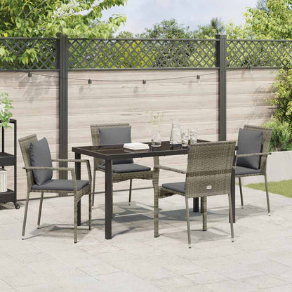 Set da Pranzo per Giardino con cuscino 5 pcs Grigio Poly Rattan - homemem39