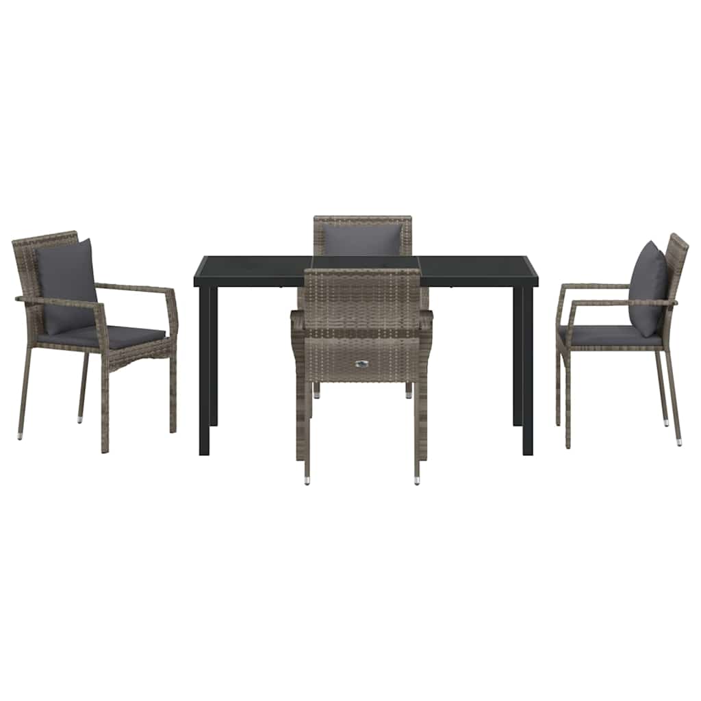 Set da Pranzo per Giardino con cuscino 5 pcs Grigio Poly Rattan - homemem39