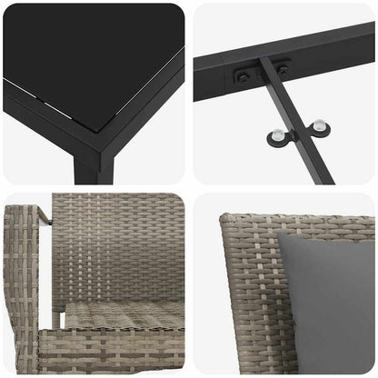 Set da Pranzo per Giardino con cuscino 7 pcs Grigio Poly Rattan - homemem39