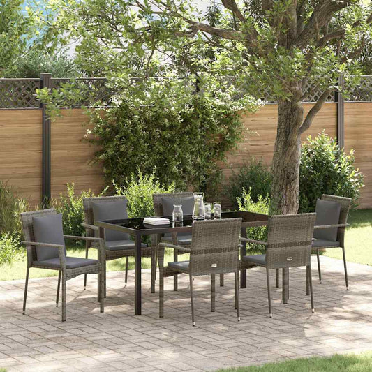 Set da Pranzo per Giardino con cuscino 7 pcs Grigio Poly Rattan - homemem39