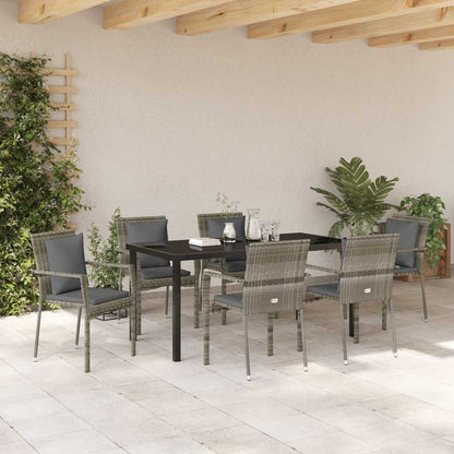 Set da Pranzo per Giardino con cuscino 7 pcs Grigio Poly Rattan - homemem39