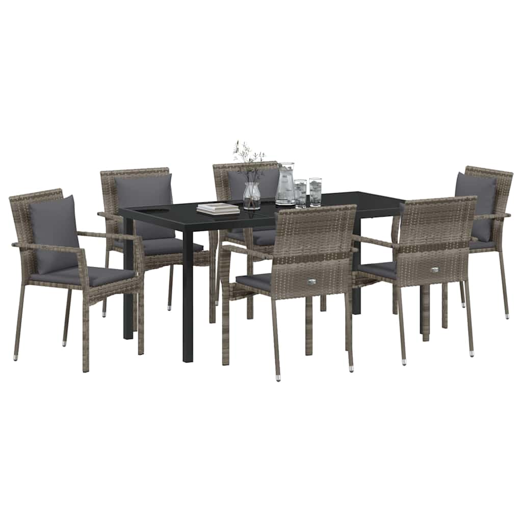 Set da Pranzo per Giardino con cuscino 7 pcs Grigio Poly Rattan - homemem39