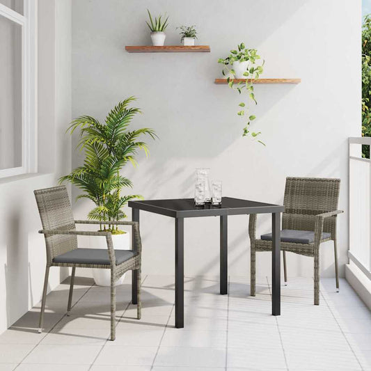 Set da Pranzo per Giardino con cuscino 3 pcs Grigio Poly Rattan - homemem39