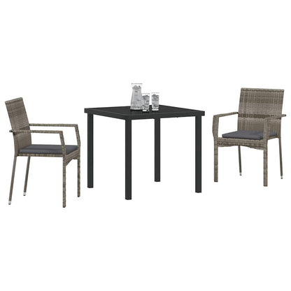 Set da Pranzo per Giardino con cuscino 3 pcs Grigio Poly Rattan - homemem39