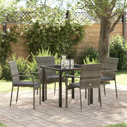 Set da Pranzo per Giardino con cuscino 5 pcs Grigio Poly Rattan - homemem39