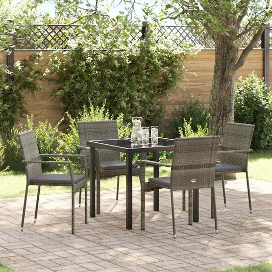 Set da Pranzo per Giardino con cuscino 5 pcs Grigio Poly Rattan - homemem39