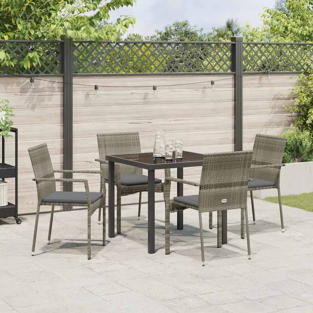 Set da Pranzo per Giardino con cuscino 5 pcs Grigio Poly Rattan - homemem39