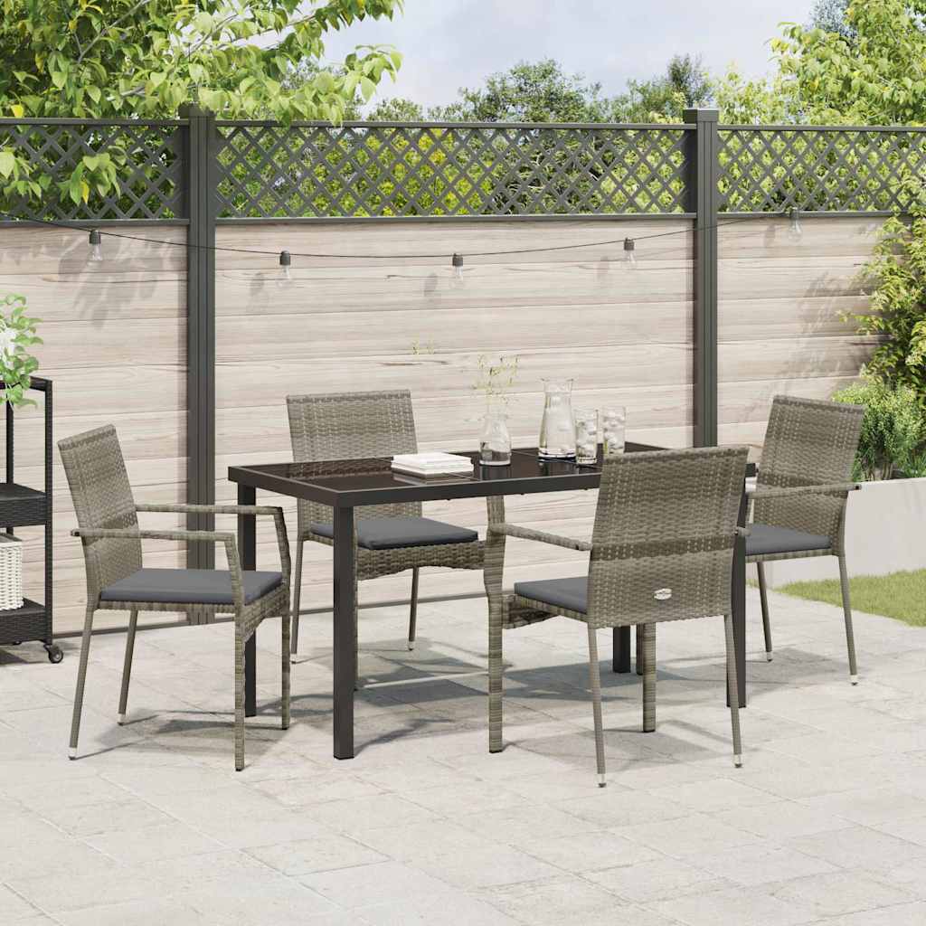 Set da Pranzo per Giardino con cuscino 5 pcs Grigio Poly Rattan - homemem39