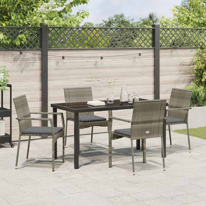 Set da Pranzo per Giardino con cuscino 5 pcs Grigio Poly Rattan - homemem39