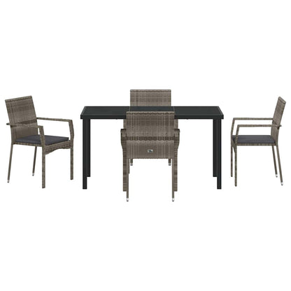 Set da Pranzo per Giardino con cuscino 5 pcs Grigio Poly Rattan - homemem39
