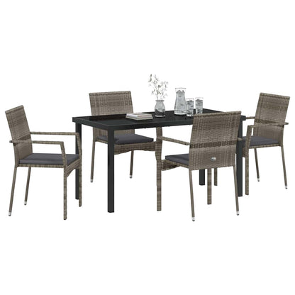 Set da Pranzo per Giardino con cuscino 5 pcs Grigio Poly Rattan - homemem39