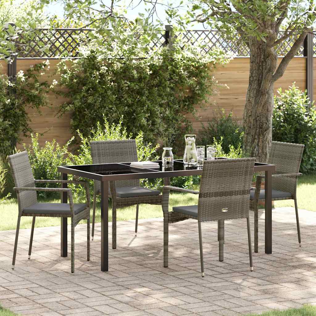 Set da Pranzo per Giardino con cuscino 5 pcs Grigio Poly Rattan - homemem39