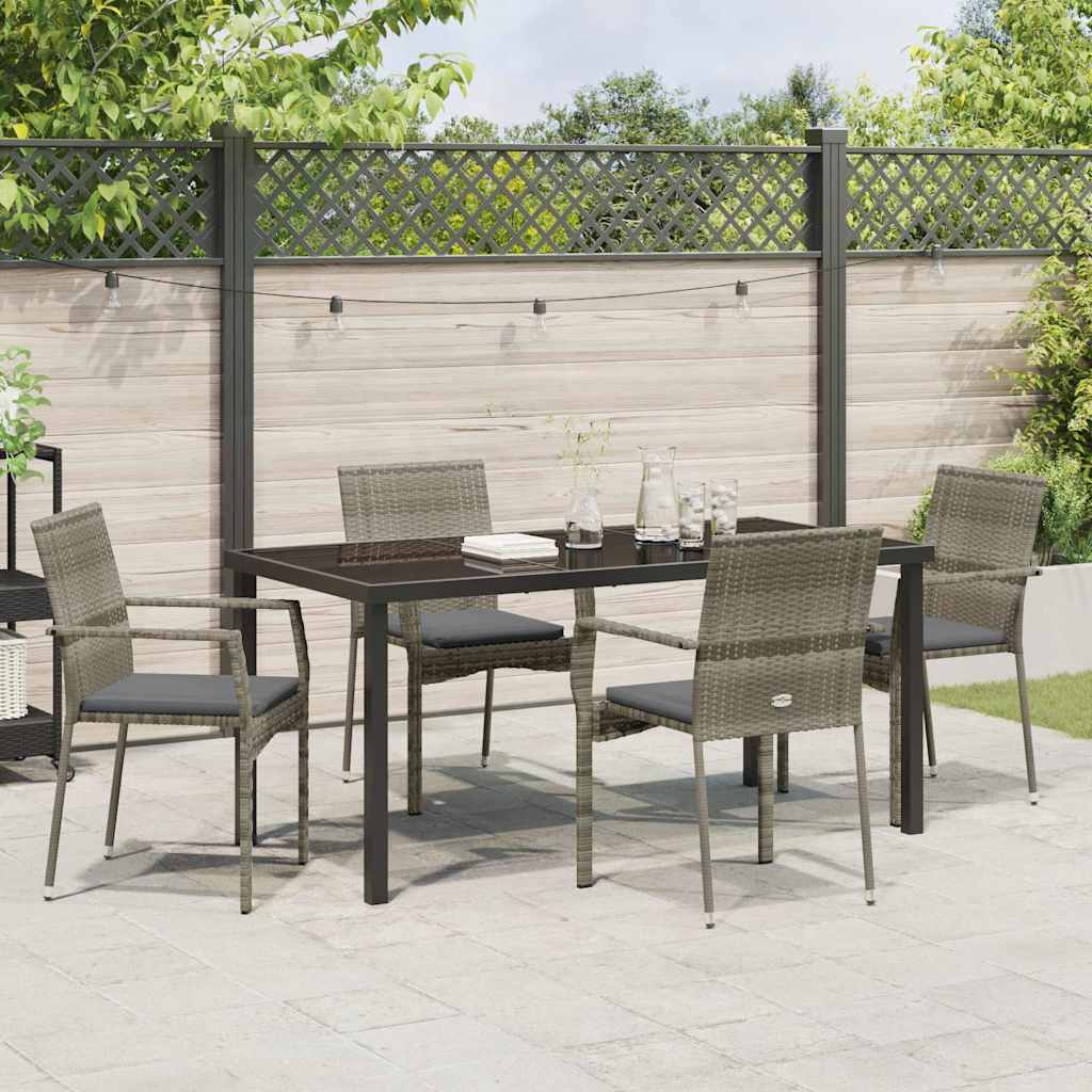 Set da Pranzo per Giardino con cuscino 5 pcs Grigio Poly Rattan - homemem39