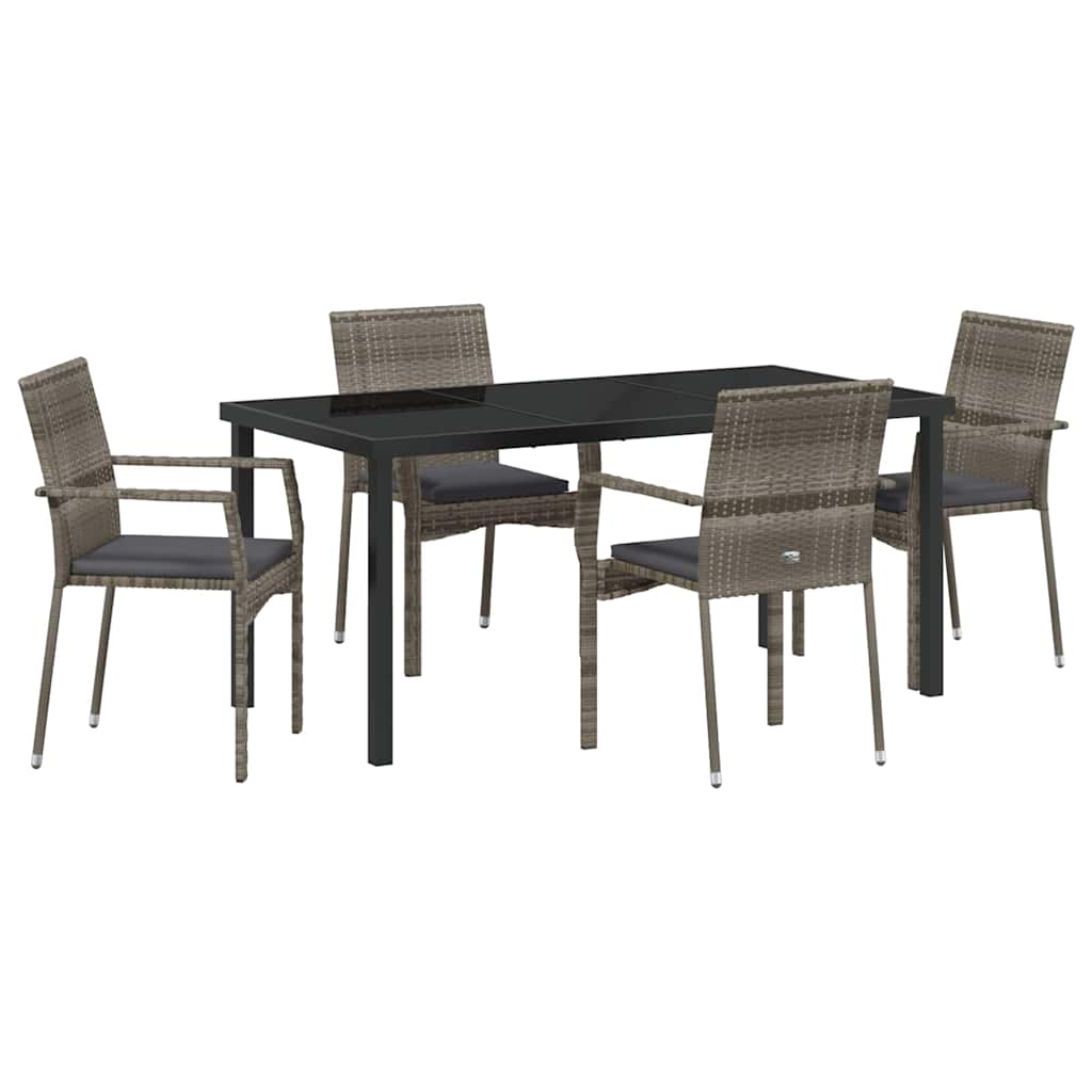 Set da Pranzo per Giardino con cuscino 5 pcs Grigio Poly Rattan - homemem39