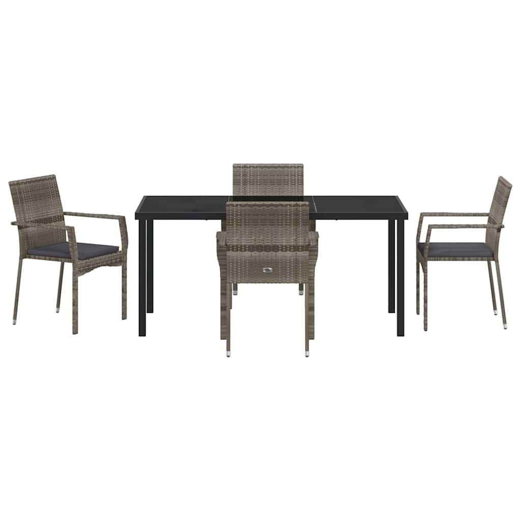 Set da Pranzo per Giardino con cuscino 5 pcs Grigio Poly Rattan - homemem39