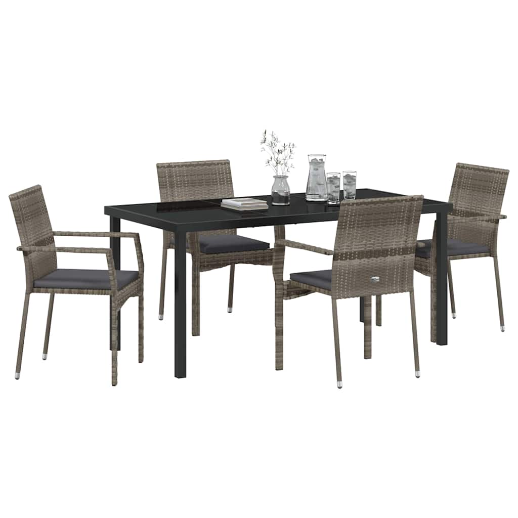 Set da Pranzo per Giardino con cuscino 5 pcs Grigio Poly Rattan - homemem39