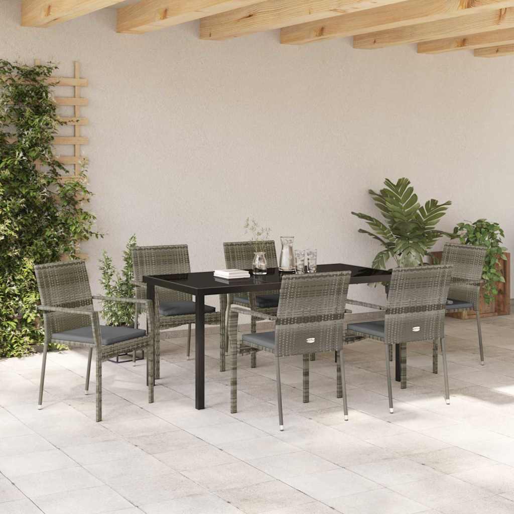 Set da Pranzo per Giardino con cuscino 7 pcs Grigio Poly Rattan - homemem39