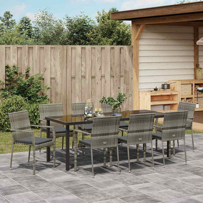Set da Pranzo per Giardino con cuscino 9 pcs Grigio polyrattan | homemem39