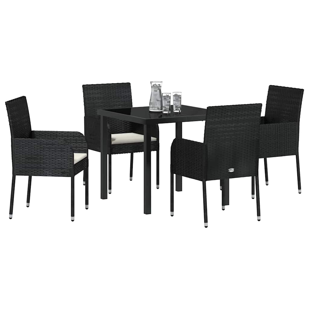 Set da Pranzo per Giardino con cuscino 5 pcs Nero Poly Rattan - homemem39