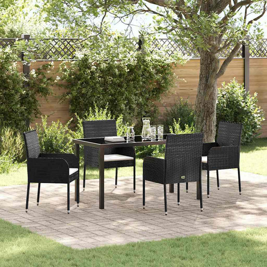 Set da Pranzo per Giardino con cuscino 5 pcs Nero Poly Rattan - homemem39