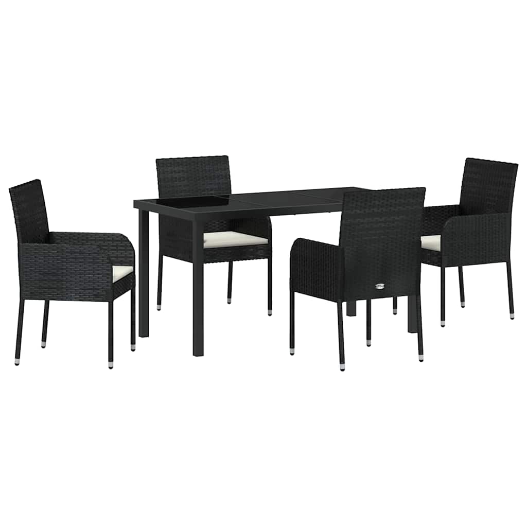 Set da Pranzo per Giardino con cuscino 5 pcs Nero Poly Rattan - homemem39