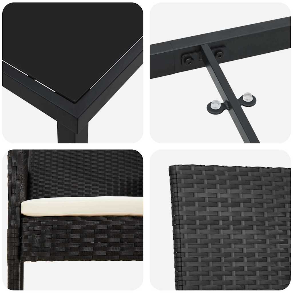 Set da Pranzo per Giardino con cuscino 5 pcs Nero Poly Rattan - homemem39