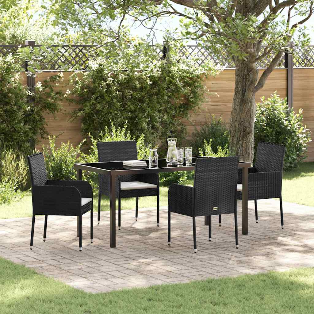 Set da Pranzo per Giardino con cuscino 5 pcs Nero Poly Rattan - homemem39