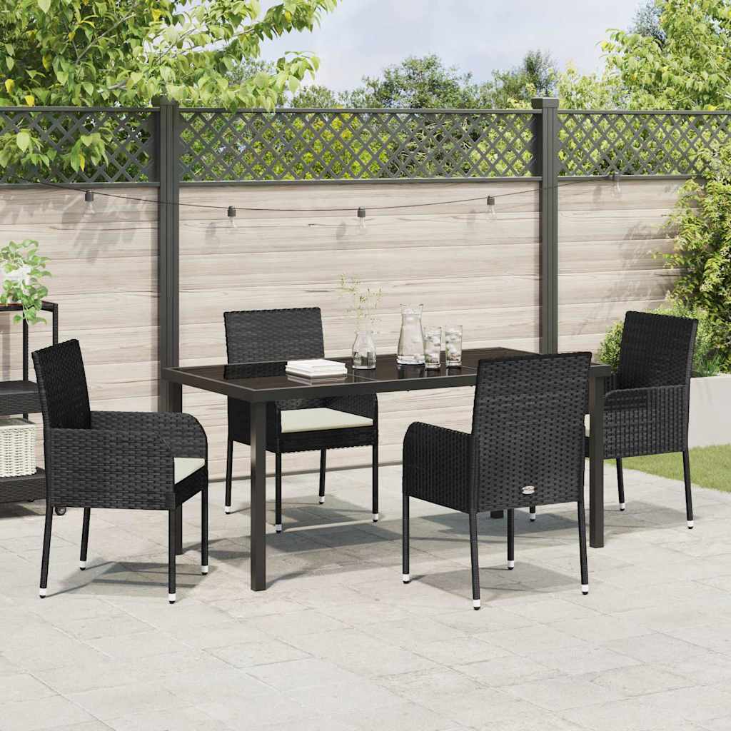 Set da Pranzo per Giardino con cuscino 5 pcs Nero Poly Rattan - homemem39