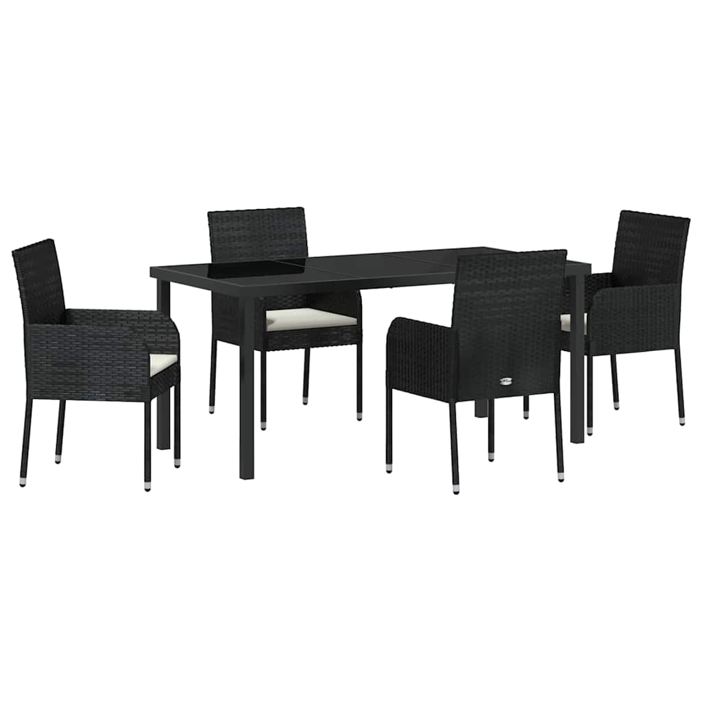 Set da Pranzo per Giardino con cuscino 5 pcs Nero Poly Rattan - homemem39