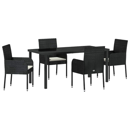 Set da Pranzo per Giardino con cuscino 5 pcs Nero Poly Rattan - homemem39