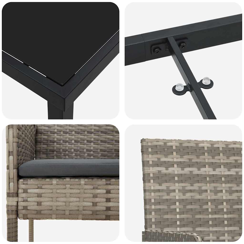 Set da Pranzo per Giardino con cuscino 5 pcs Grigio Poly Rattan - homemem39