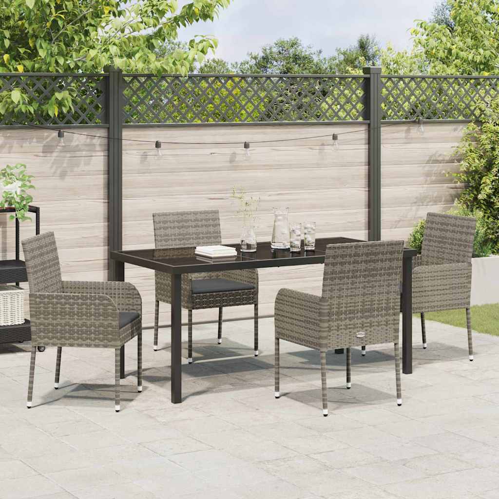 Set da Pranzo per Giardino con cuscino 5 pcs Grigio Poly Rattan - homemem39