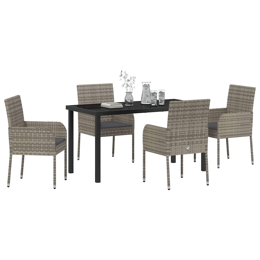 Set da Pranzo per Giardino con cuscino 5 pcs Grigio Poly Rattan - homemem39