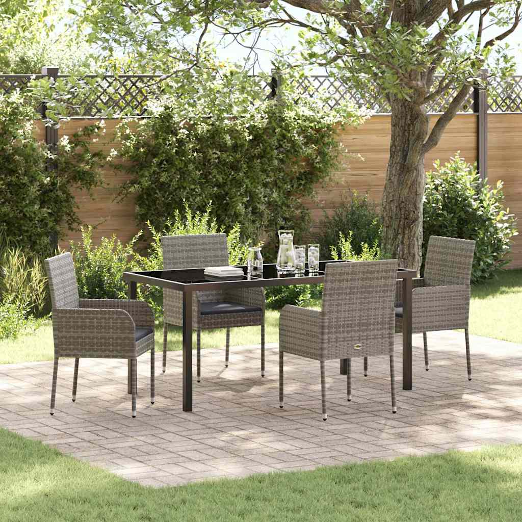 Set da Pranzo per Giardino con cuscino 5 pcs Grigio Poly Rattan - homemem39