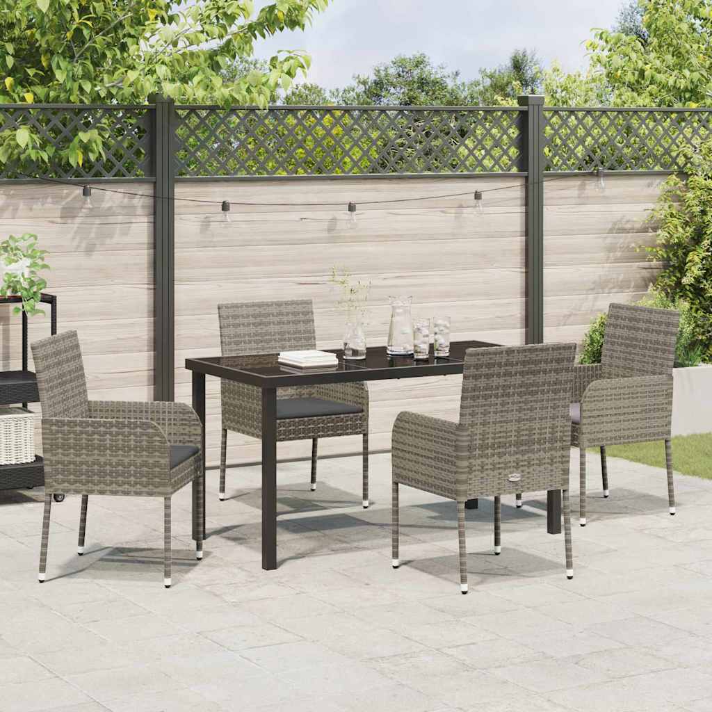 Set da Pranzo per Giardino con cuscino 5 pcs Grigio Poly Rattan - homemem39