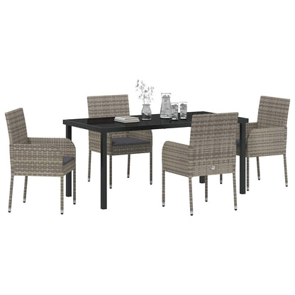 Set da Pranzo per Giardino con cuscino 5 pcs Grigio Poly Rattan - homemem39
