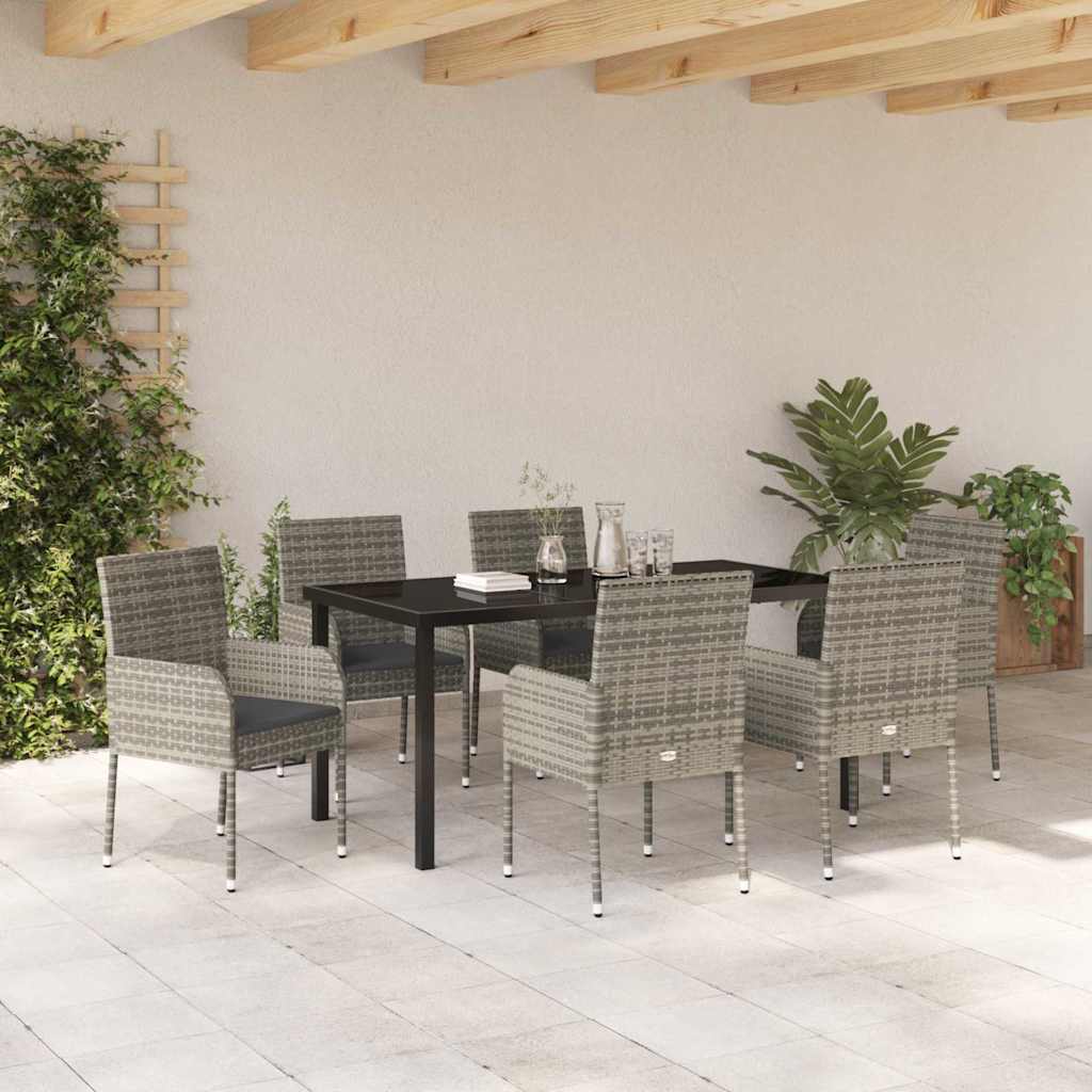 Set da Pranzo per Giardino con cuscino 7 pcs Grigio Poly Rattan - homemem39