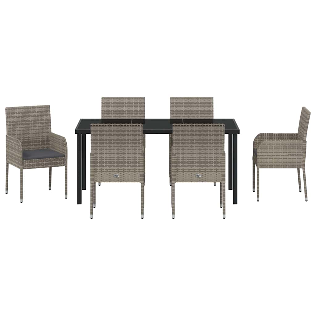 Set da Pranzo per Giardino con cuscino 7 pcs Grigio Poly Rattan - homemem39